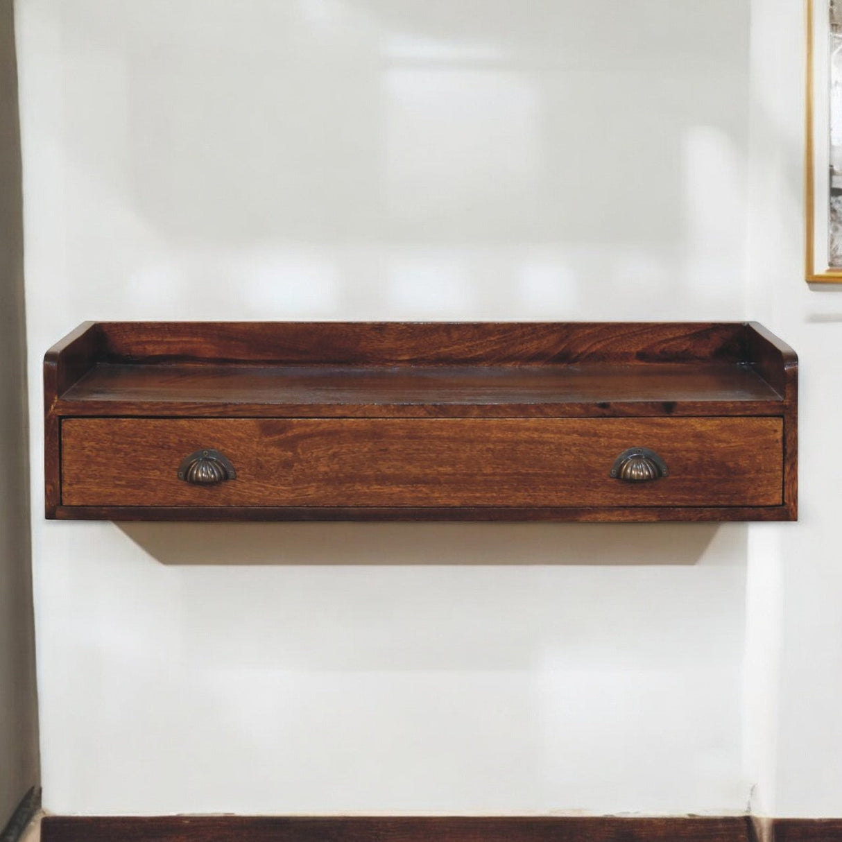 Solid Wood Belmont Wall-Mounted Console, 1 Drawer, 1 Shelf
