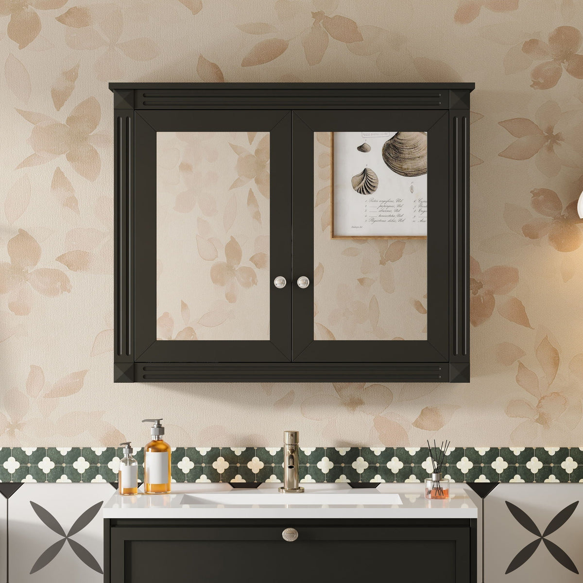 Wall-Mounted Medicine Cabinet with Dual Mirrors and Adjustable Shelves - Black or White