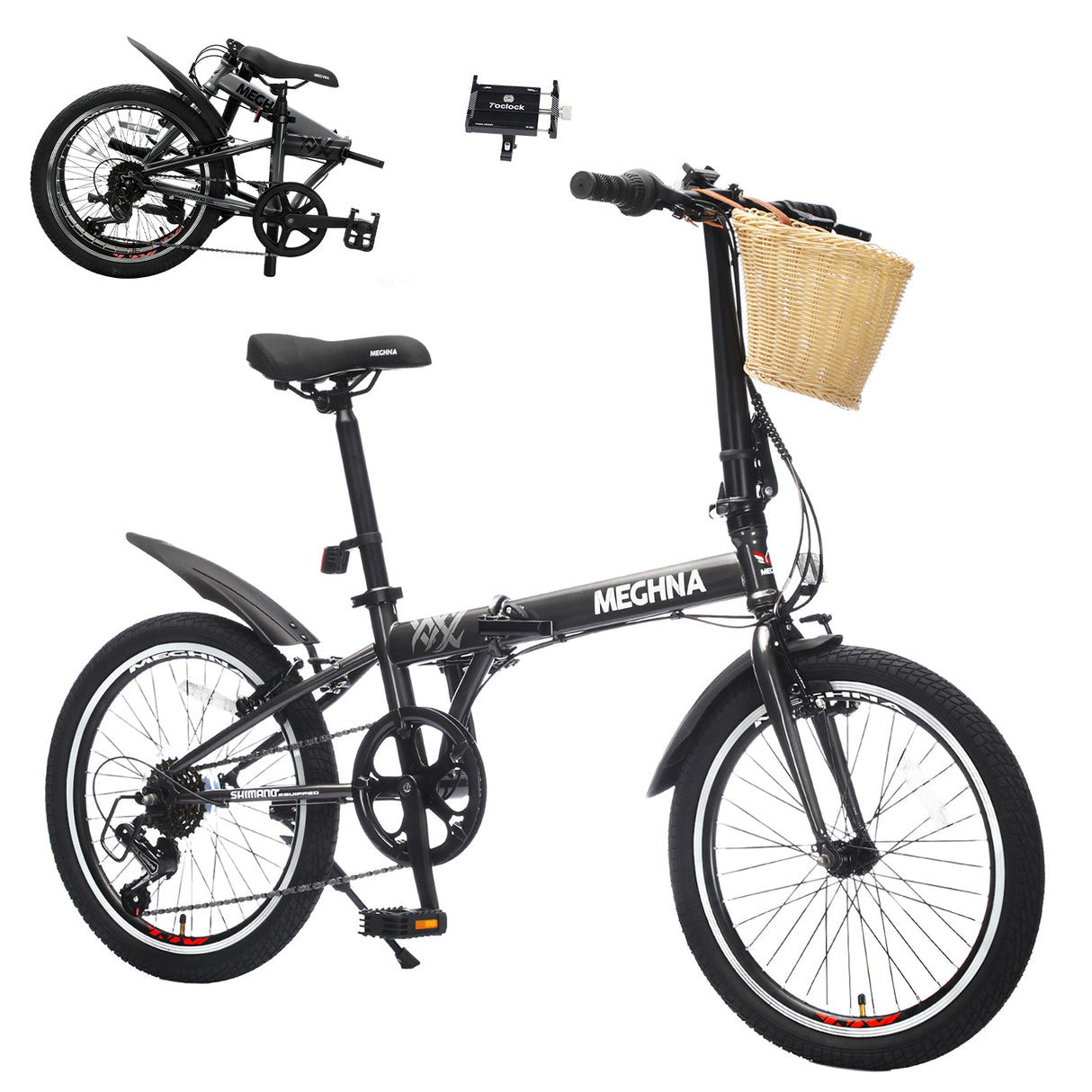 20 Inch Folding Bike for Adults with Basket and Phone Holder