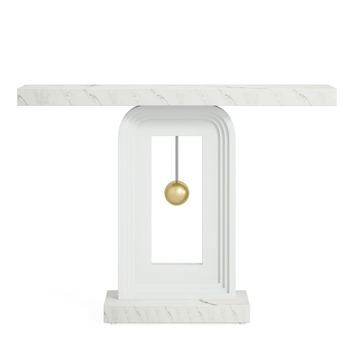 Console Table With Geometric Base For Living Room - White / Gold