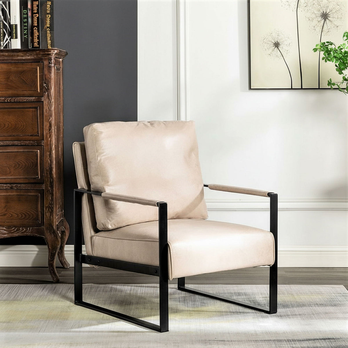 Classic Mid Century Modern Accent Chair with Square Metal Frame - Multiple Colors