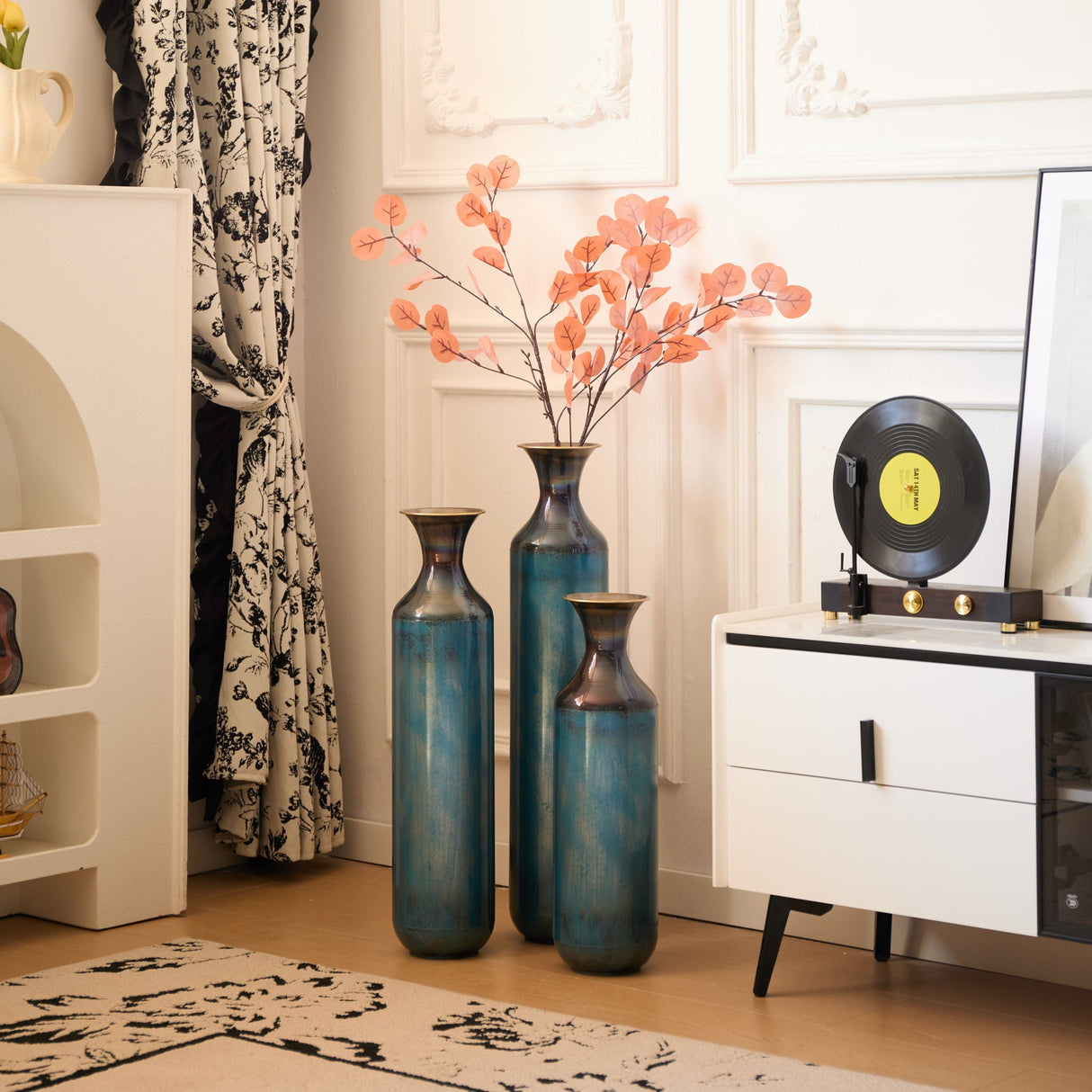 Modern Droplet Shaped Floor Vase Set, 3 Piece Home Decor