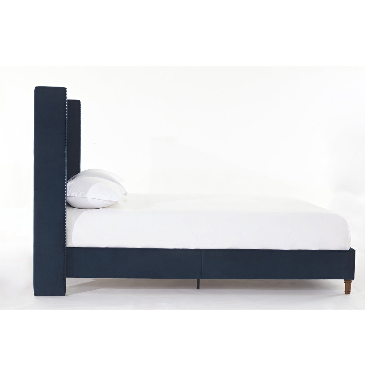 Peyton Upholstered King Bed with 54" High Headboard and Nailhead Trim Wingback in Blue Velvet