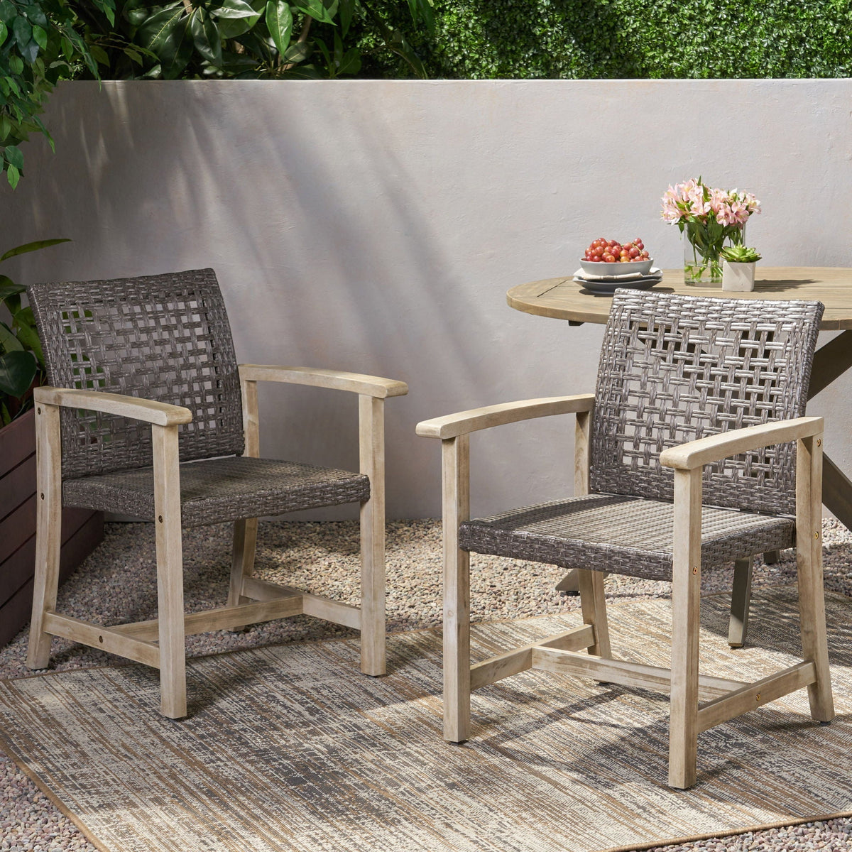 Outdoor Dining Chair Acacia Wood Frame (Set of 2)