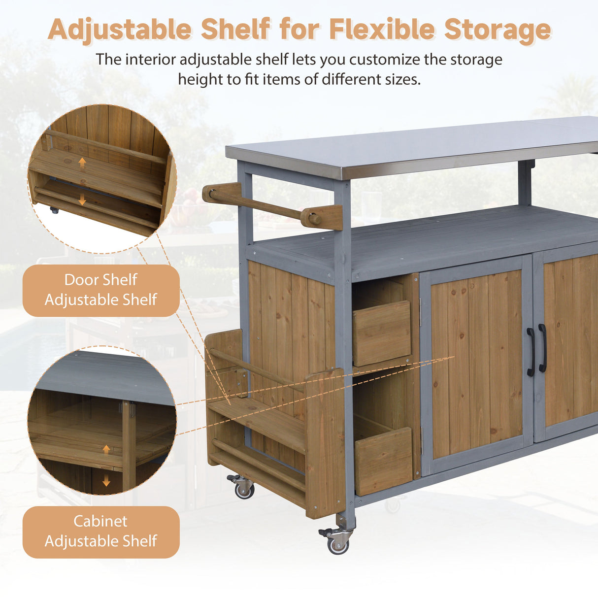 54.33" Farmhouse Rolling Outdoor Kitchen Cart