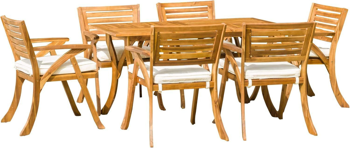Hermosa 7 piece wood dining set with cushion by christopher knight home