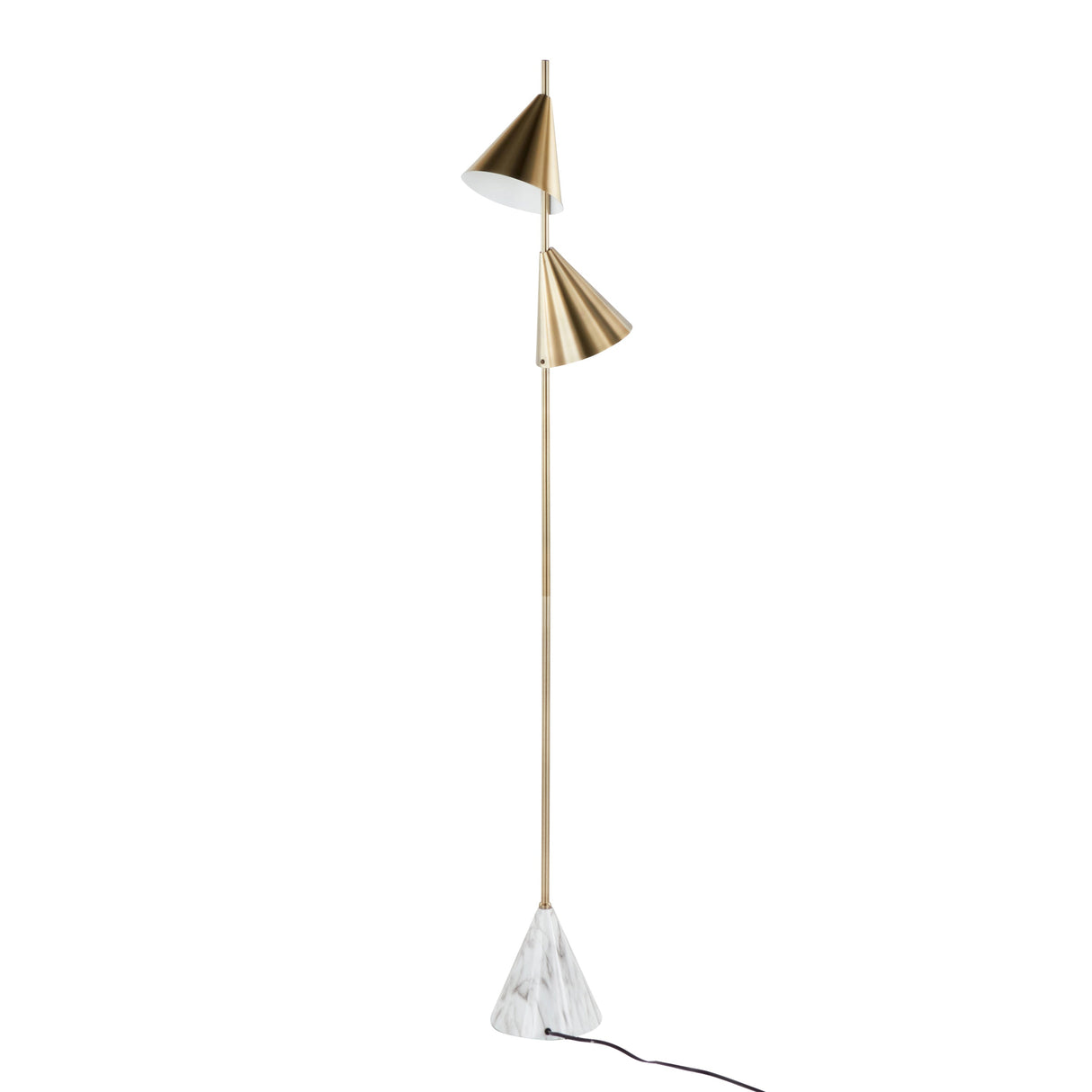 Cone 65' Glam Metal Floor Lamp in Brushed Gold Metal with White Faux Marble Base