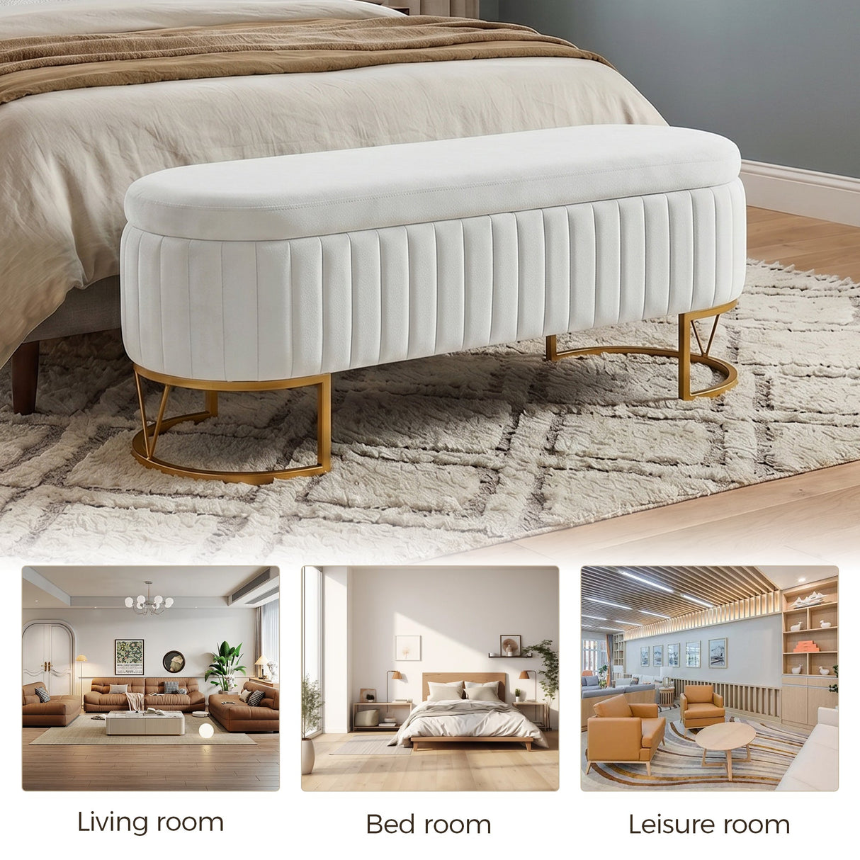 Storage Bench Bedroom Bench with Golden Metal Legs