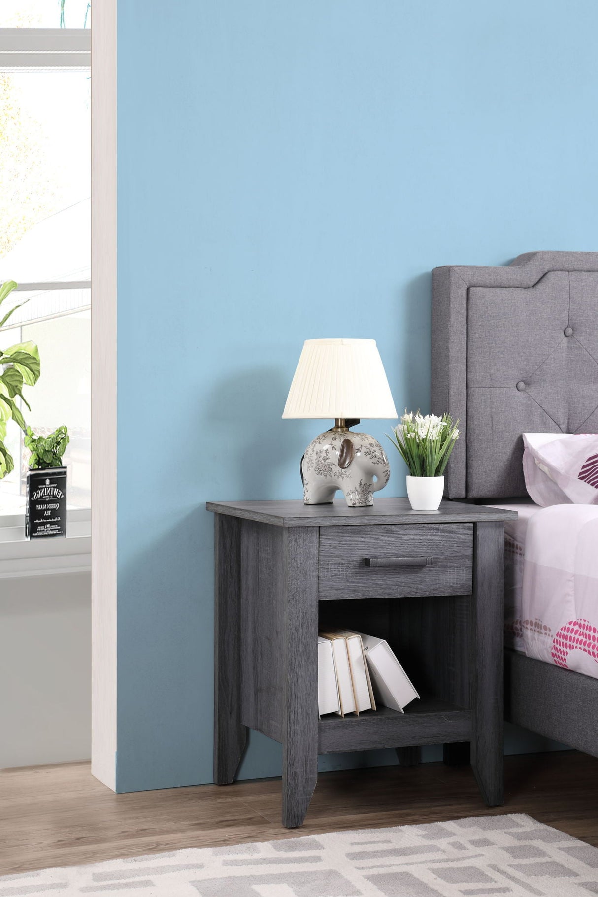 Roller Drawer Glides Nightstand