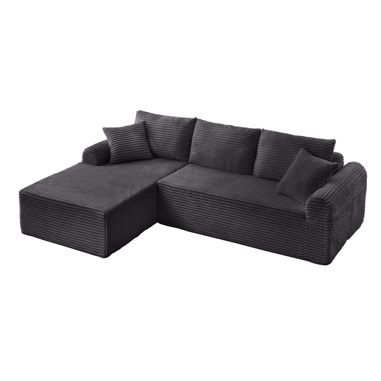 Modular Sectional With Arched Armrests, Includes 3 Back Cushions & 2 Throw Pillows