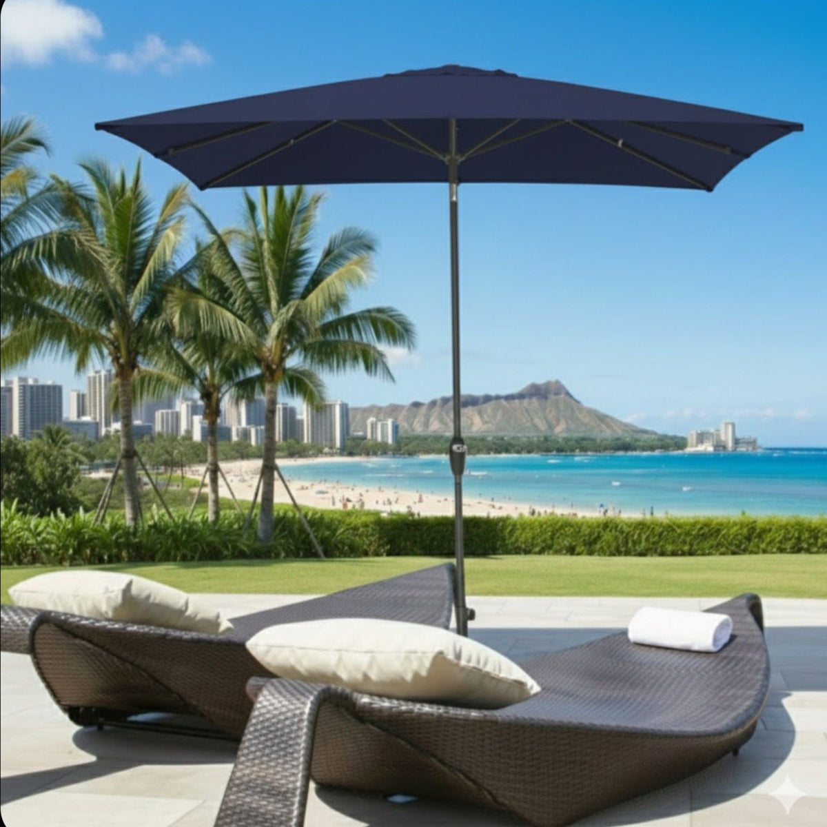 Rectangular Patio Umbrella With Crank Tilt, Polyester UV-Resistant Canopy