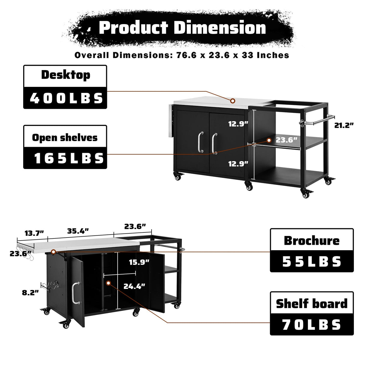 K&K 76.6' Outdoor Grill Cart with Storage Cabinet
