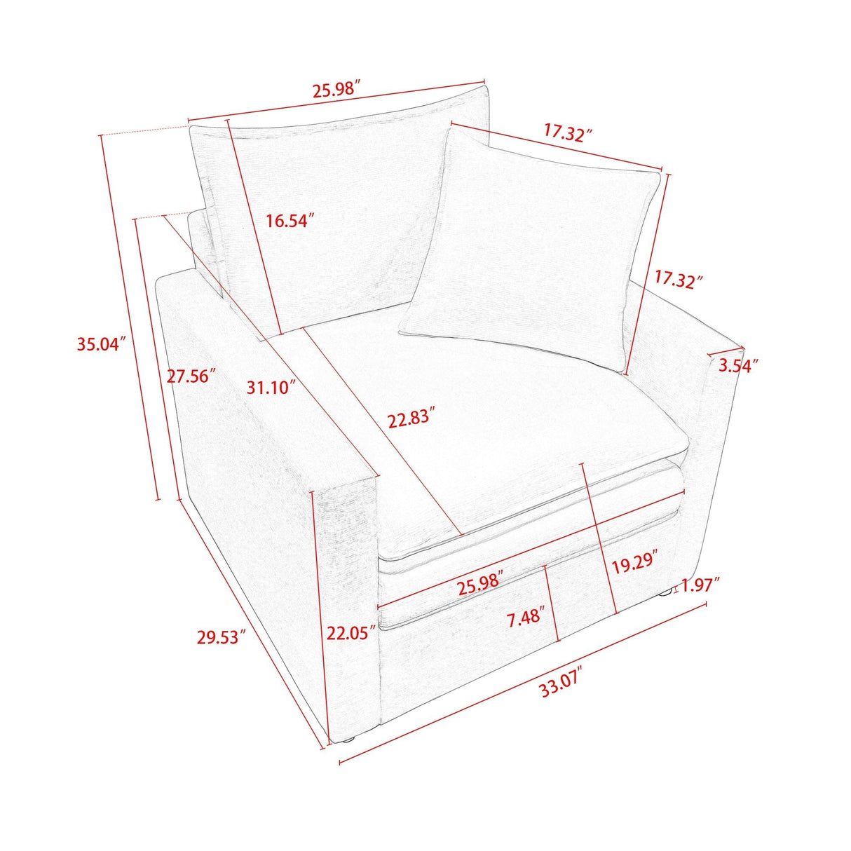 Plush Chenille Armchair with Deep Seating and Double-Layer Cushions