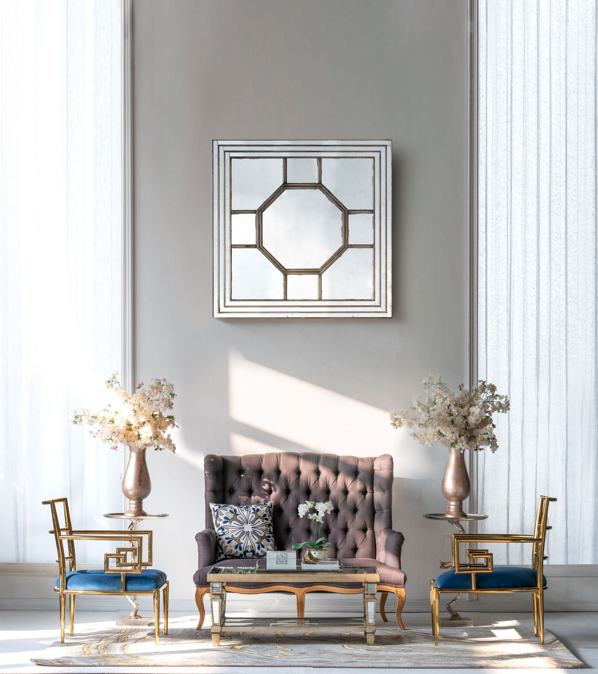 Antique Style Decorative Square Wall Mirror with Mirrored Frame