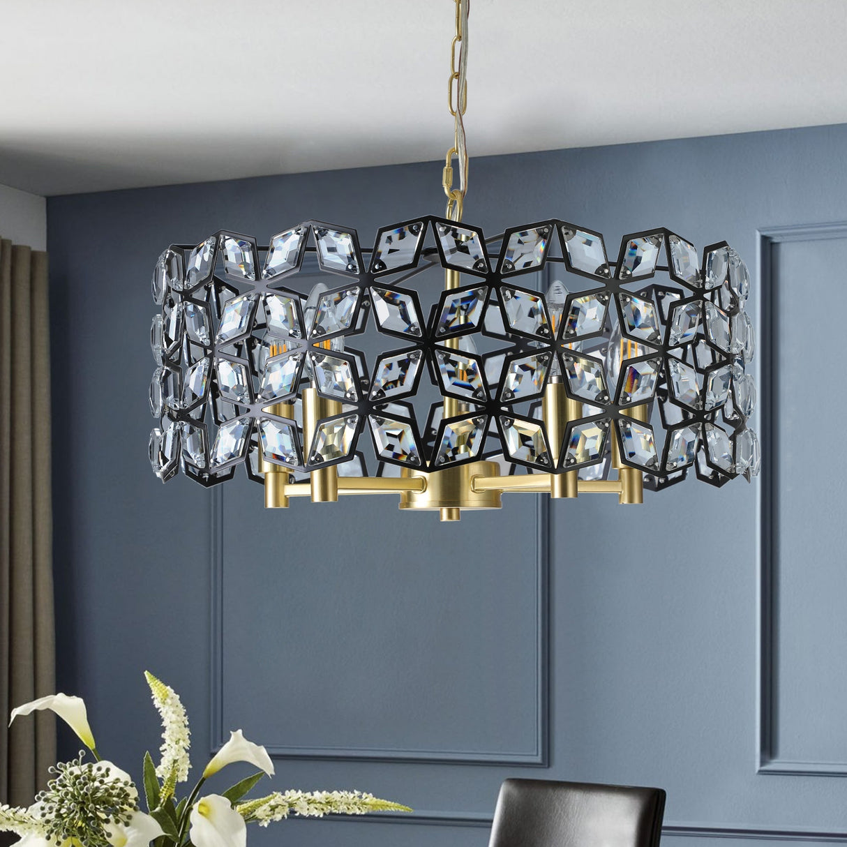 19' Geometric Crystal and BlackGold Round Pendant Chandelier