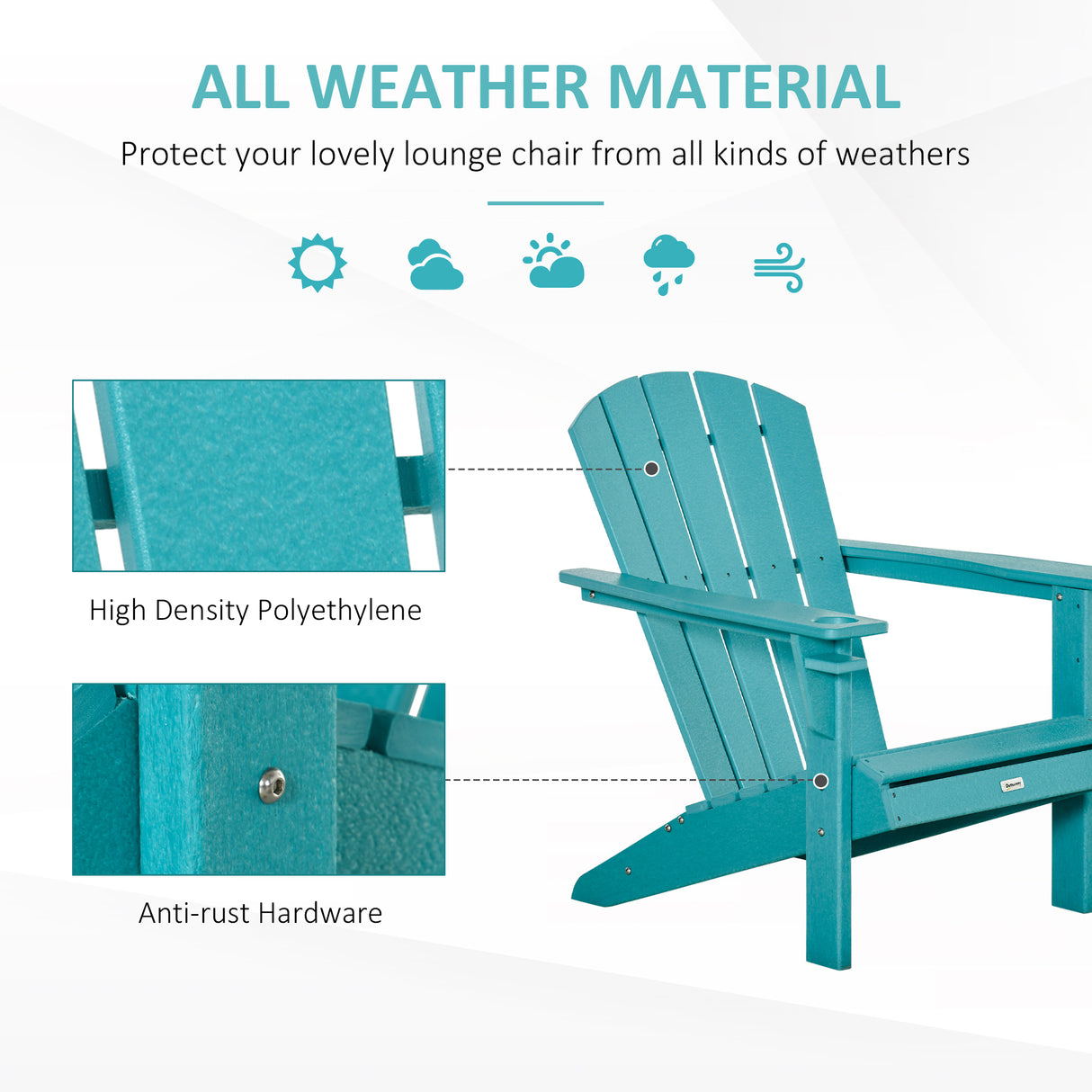All-weather outdoor adirondack chair with cup holder - light blue