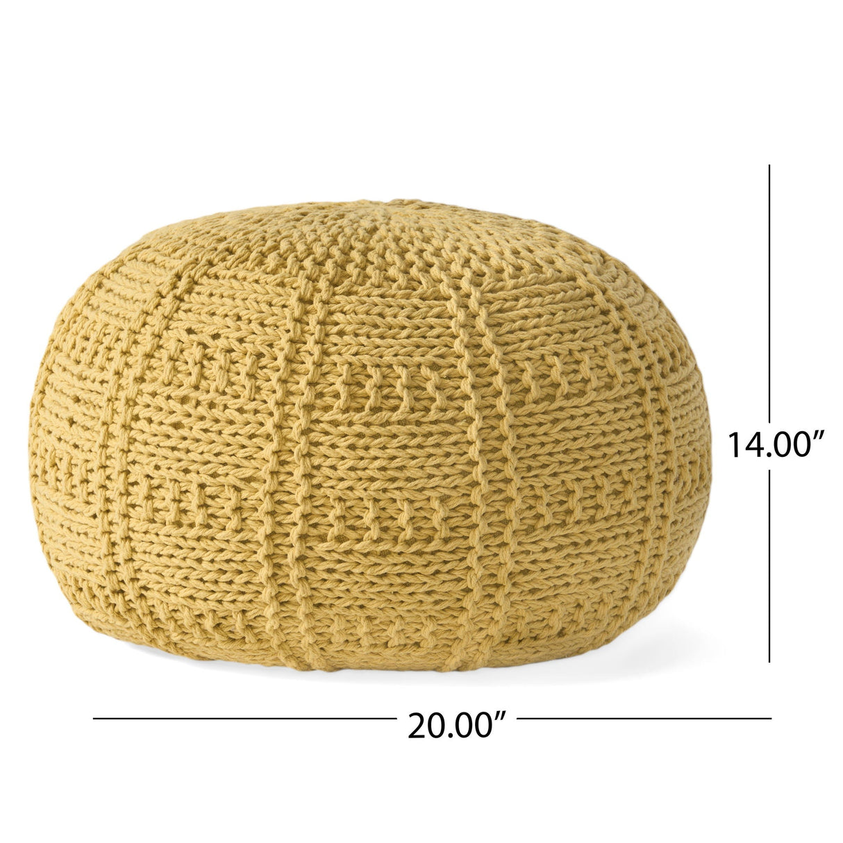 Yuny Knitted Cotton Round Pouf With Modern Design - Yellow