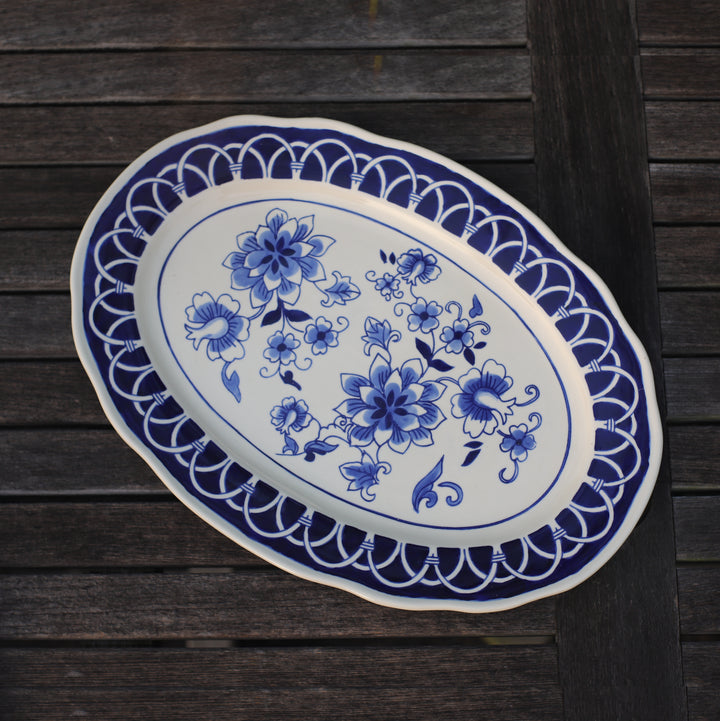 Blue Garden Hand-Painted Stoneware Serving Platter