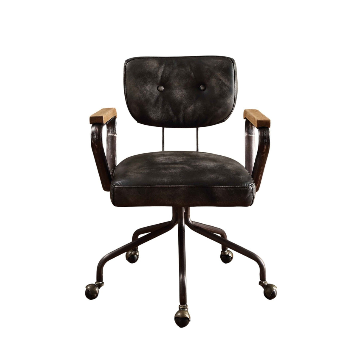 Hallie - Top Grain Leather Office Chair - Vintage Black