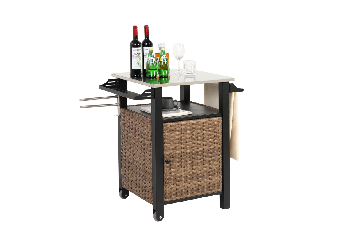 Single Door Outdoor Bar Cart with Stainless Steel Tabletop