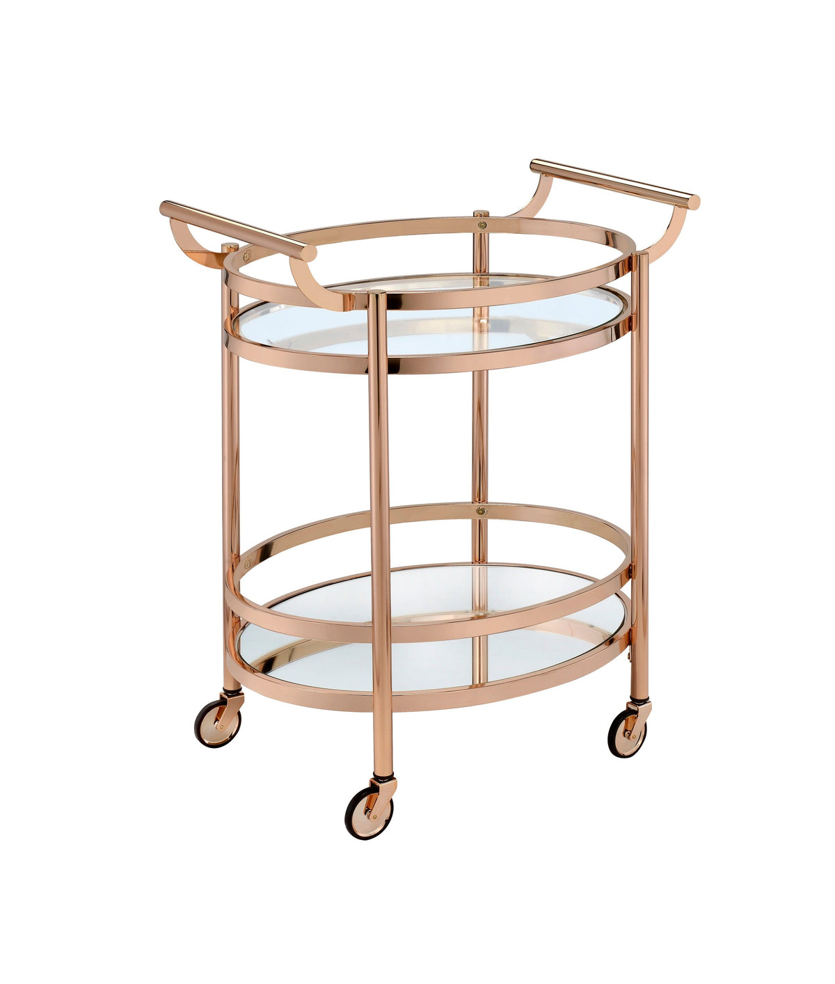 Lakelyn Clear Glass & Rose Gold Finish Serving Cart with 2 Shelves