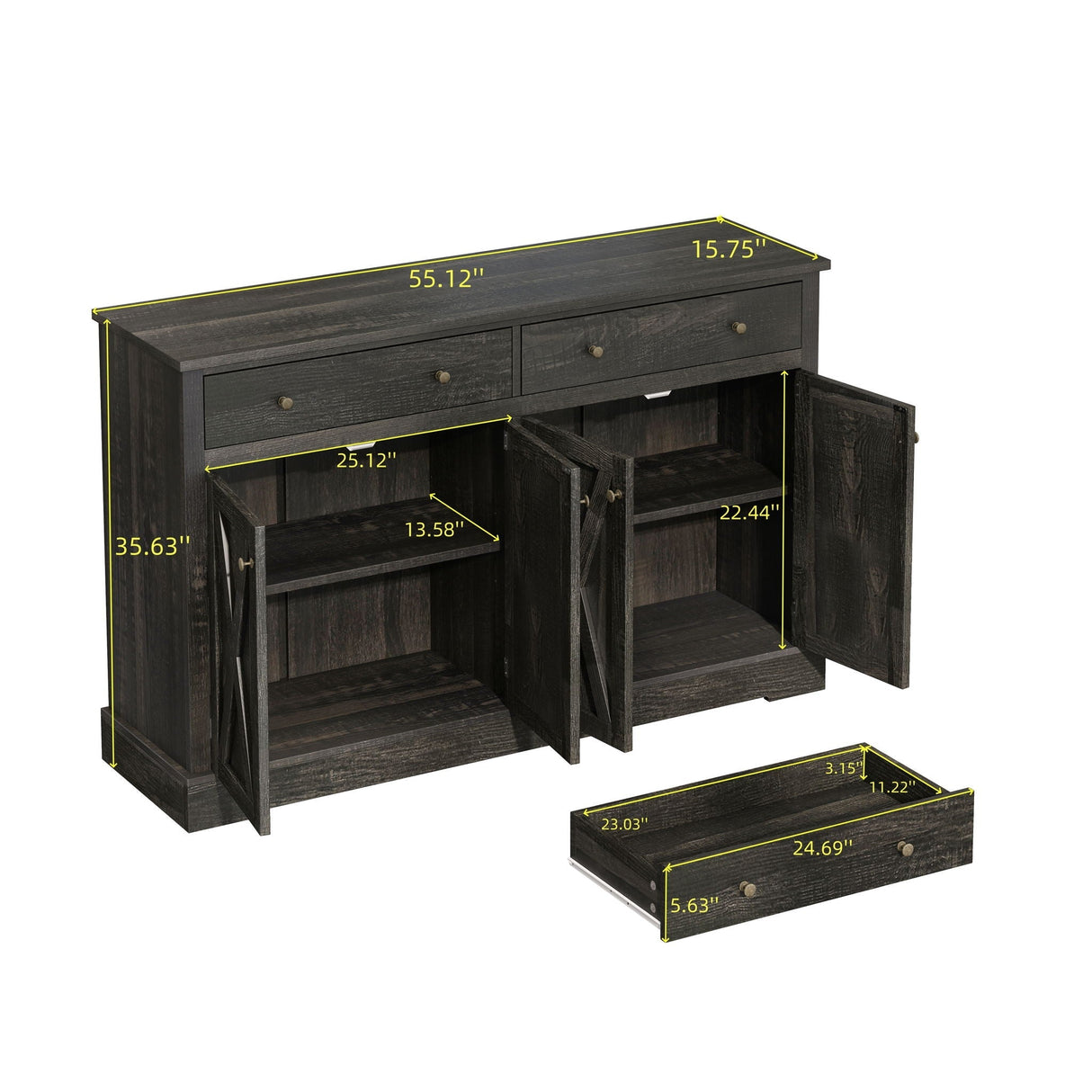 Vintage Sideboard with 2 Drawers and Four Doors for Living Room