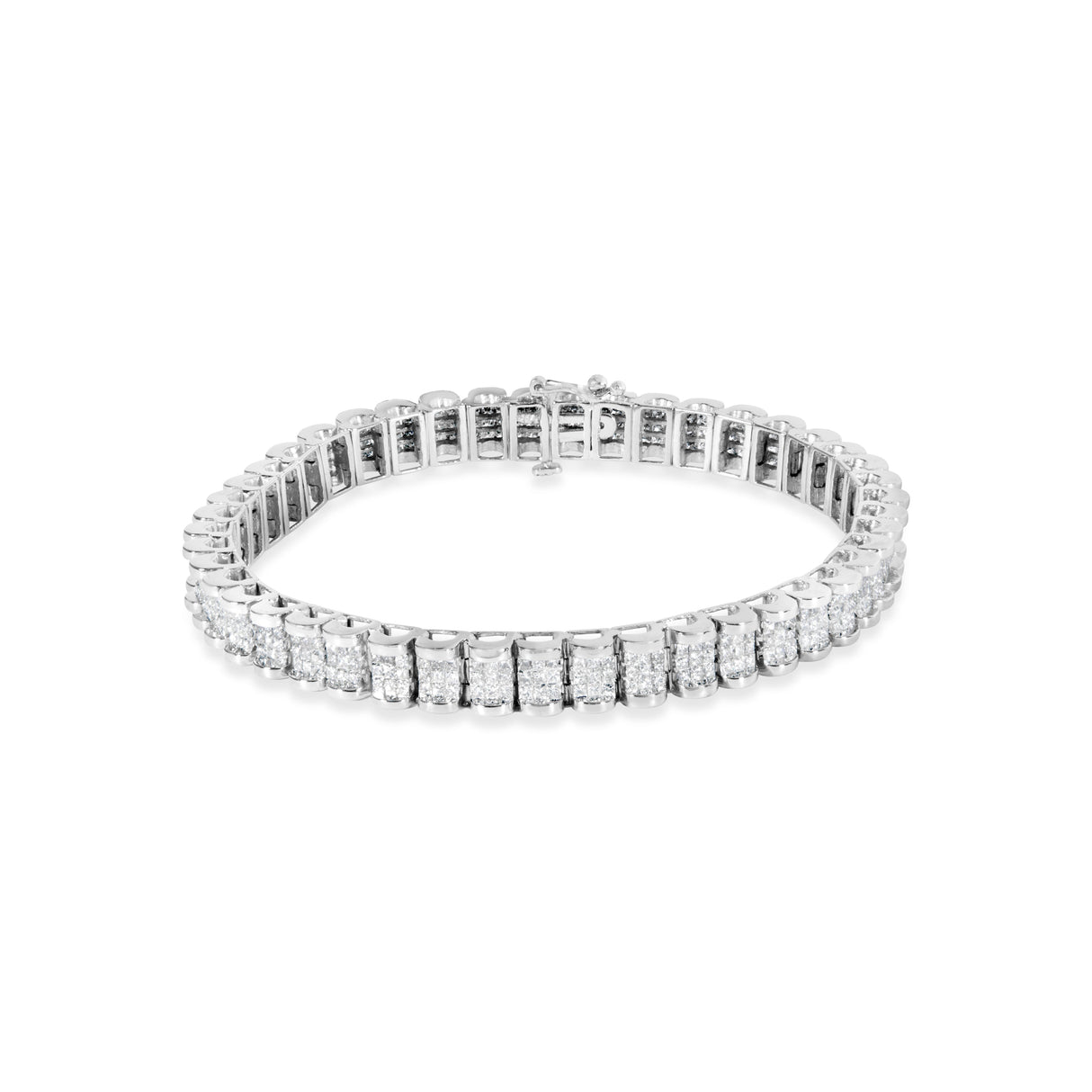 14K White Gold 5.00 Cttw Invisible Set Princess-Cut Diamond Belt and Buckle Tennis 7" Bracelet (H-I Color, SI1-SI2 Clarity)