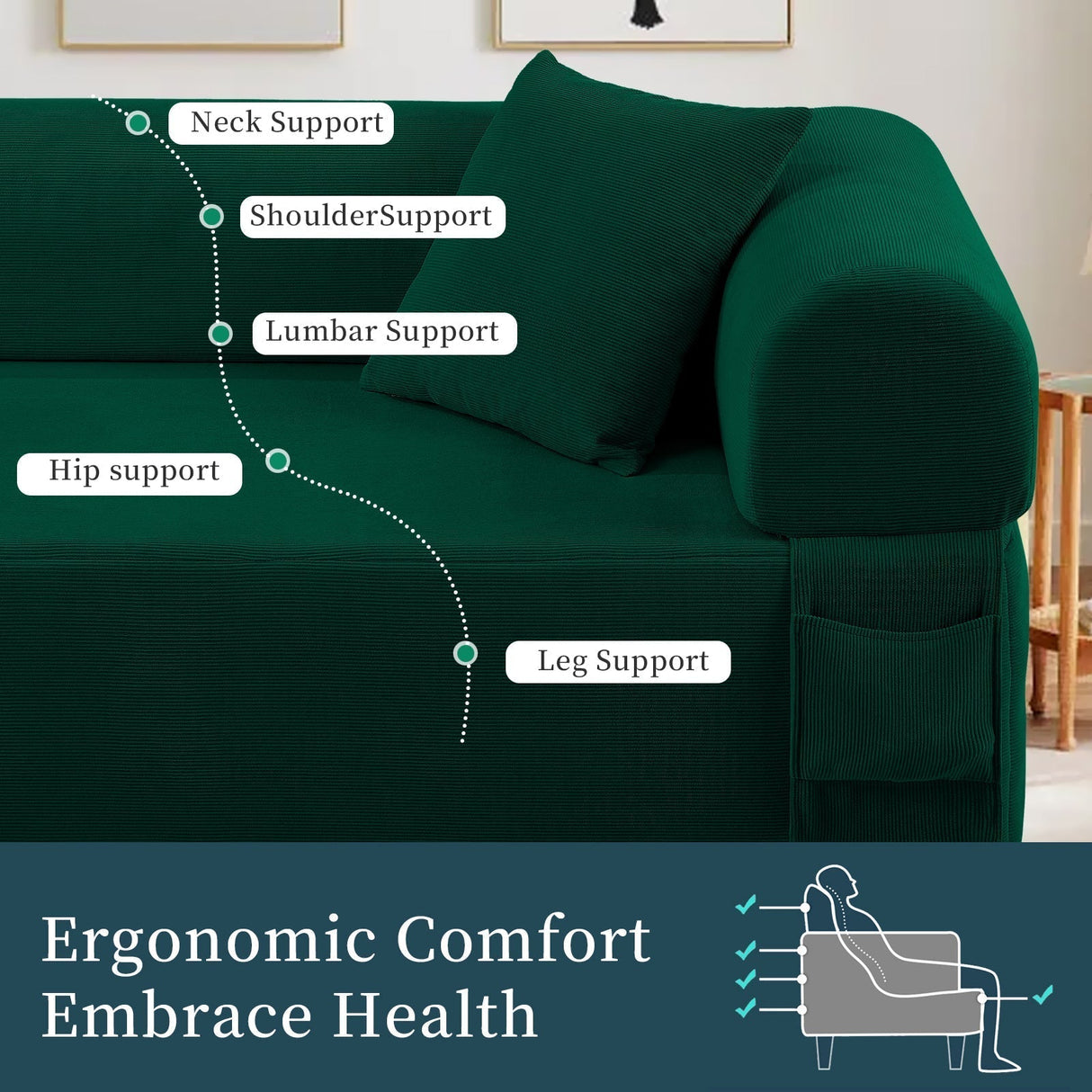 Spring Sofa with High-Quality Fabric Green