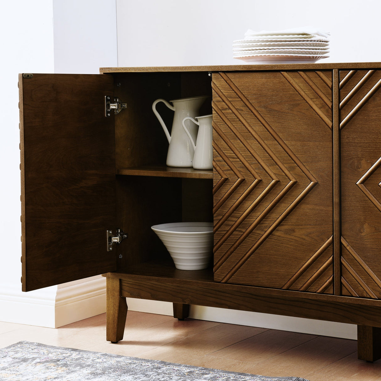 Diamond Fluted Sideboard Storage Cabinet with Adjustable Shelves