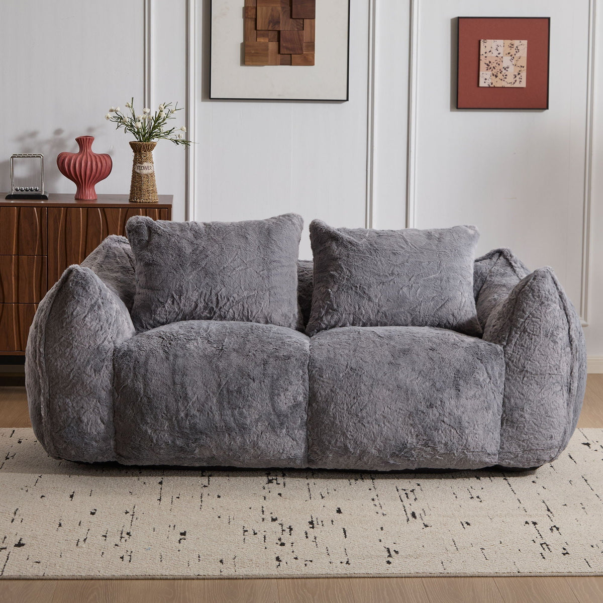 Giant Bean Bag Couch, Ultra Soft Fluffy Loveseat For Living Room