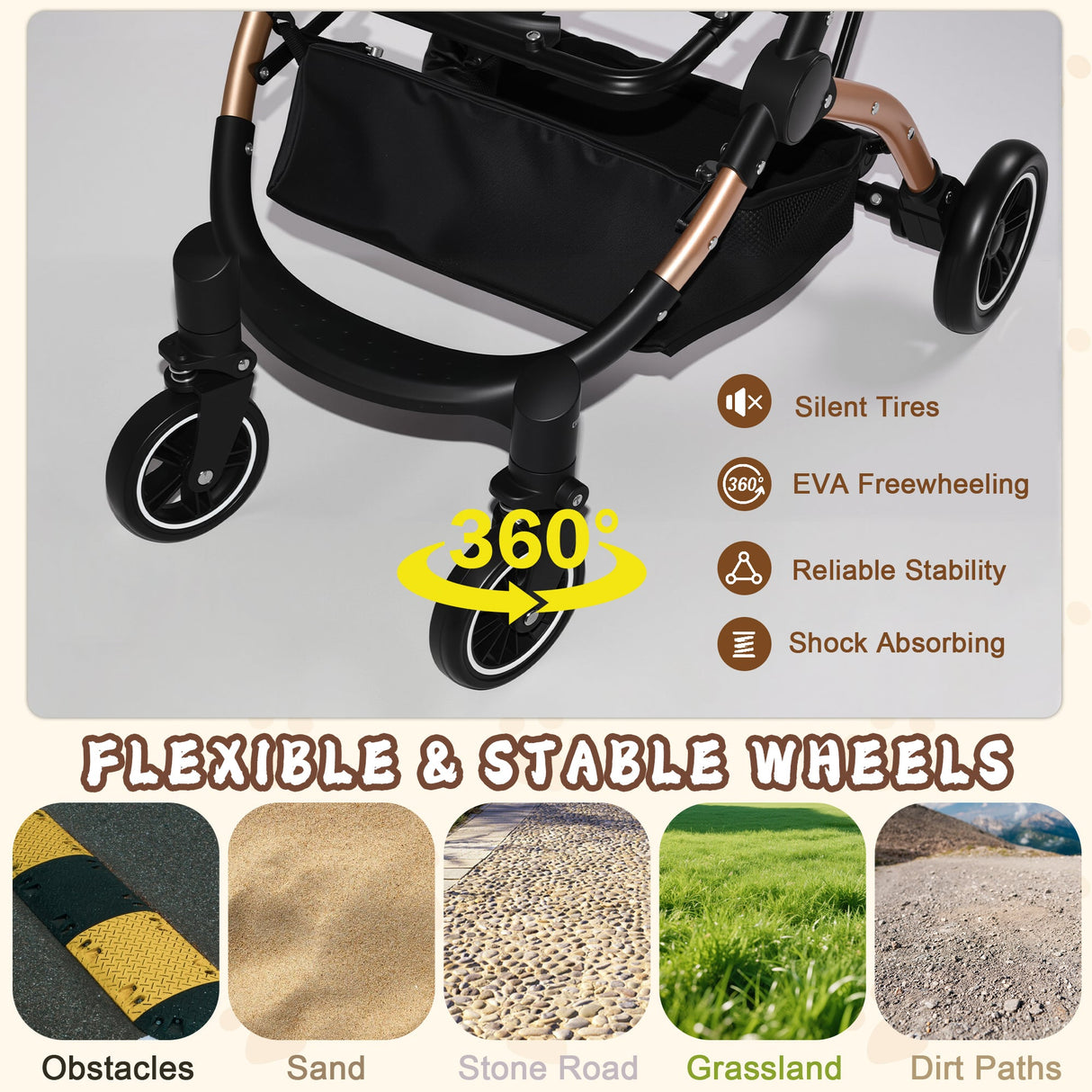 Pet Stroller for Dogs and Cats, 2-in-1 Detachable Foldable Design