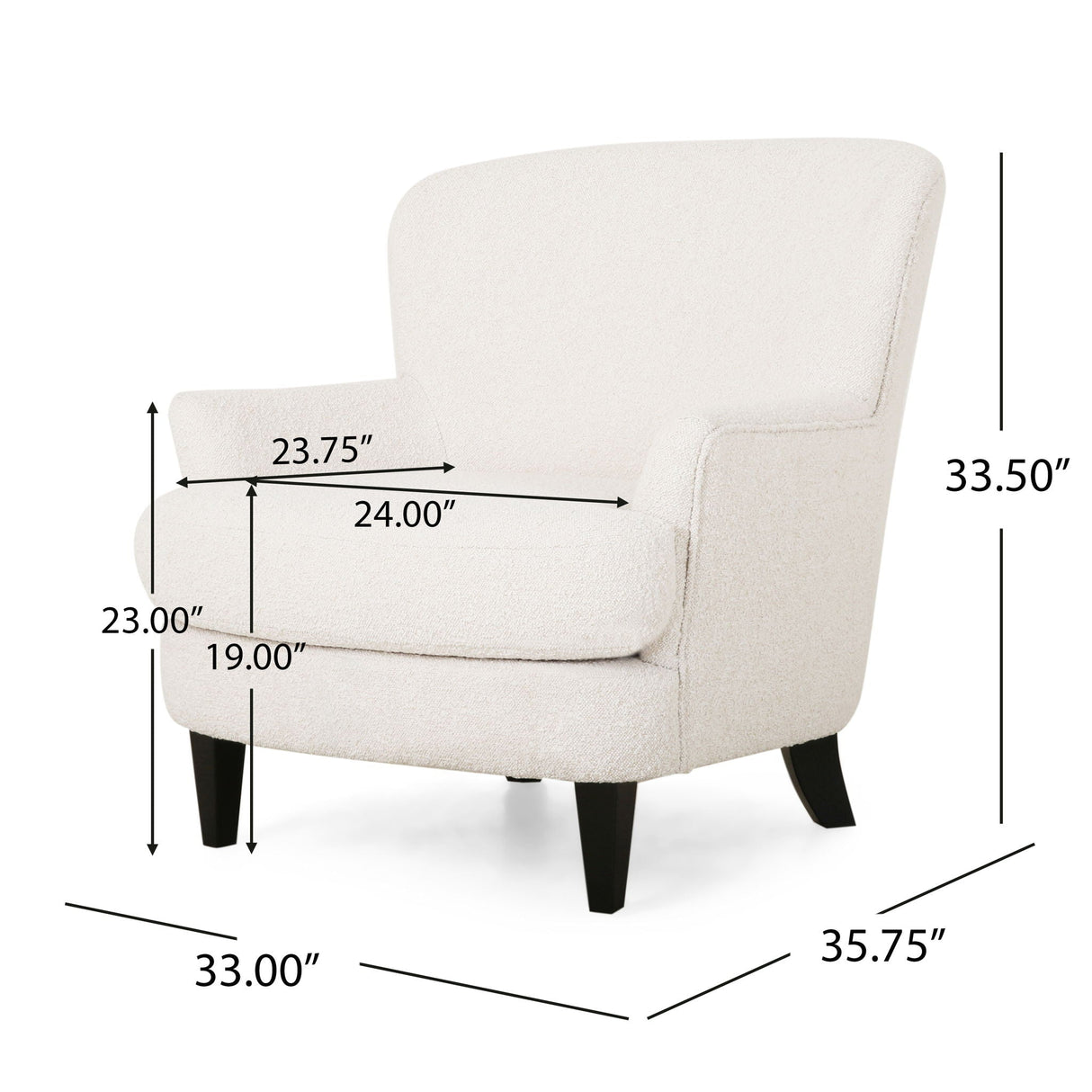 Melodique Boucle Fabric Upholstered Club Chair With Tapered Legs
