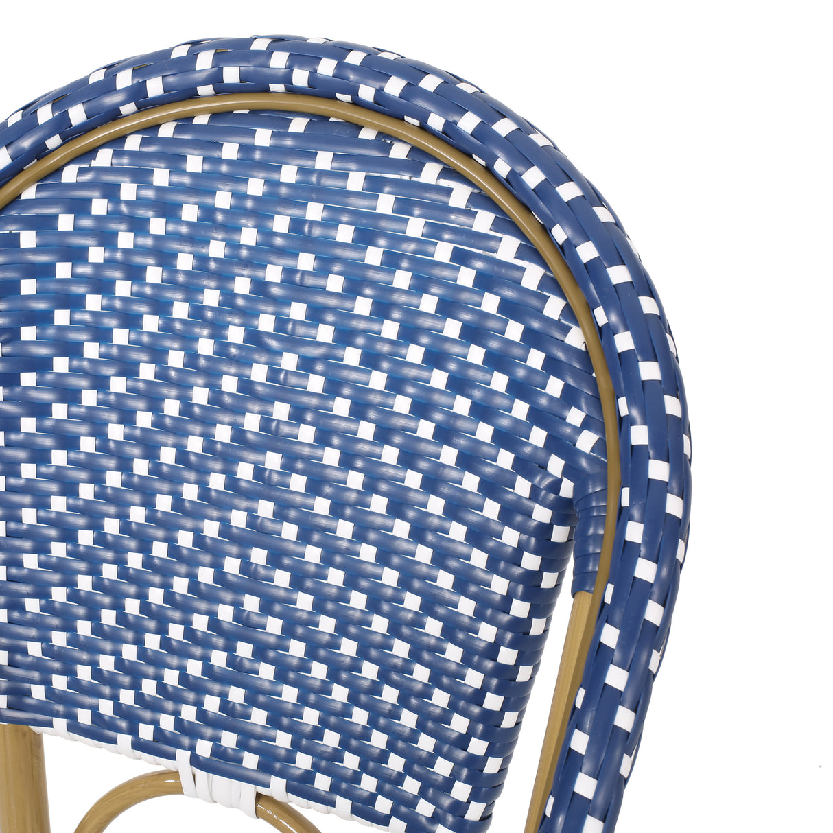 29.5" outdoor pe rattan french barstool, dark teal and white, aluminum frame with bamboo finish (set of 2)