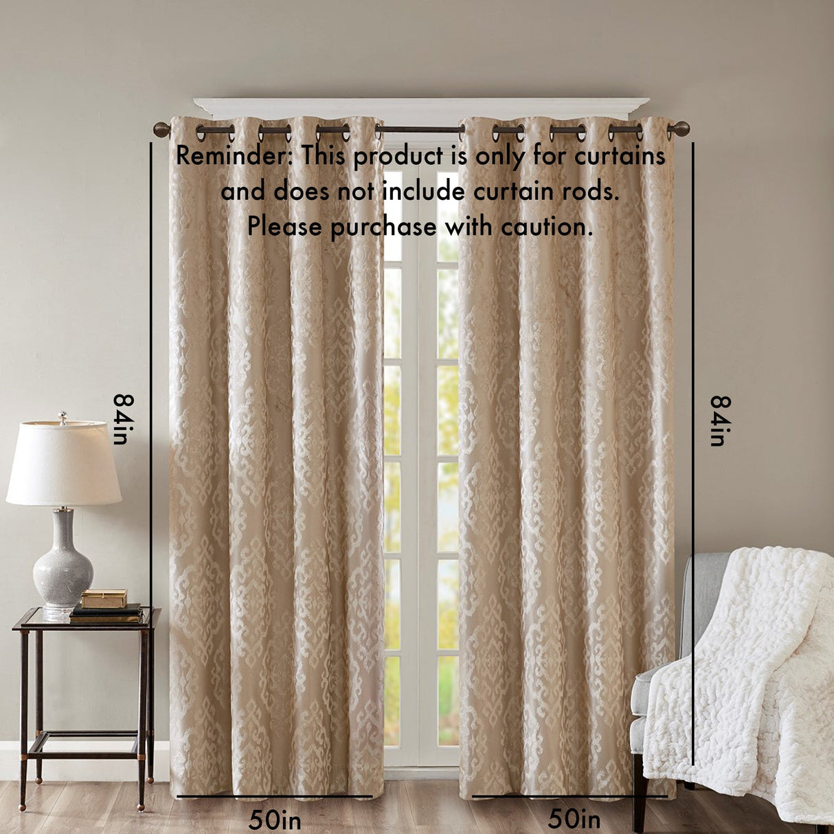 Knitted Jacquard Damask Total Blackout Grommet Top Curtain Panel(Only 1 Pc Panel)