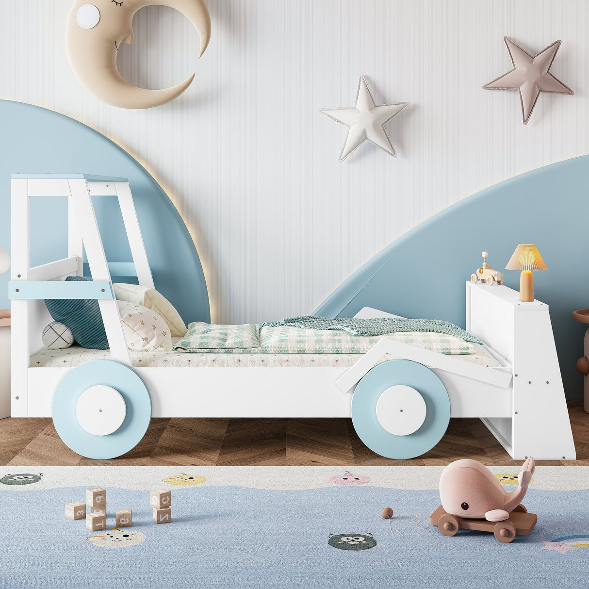 Twin Size Car Bed with Storage Shelves