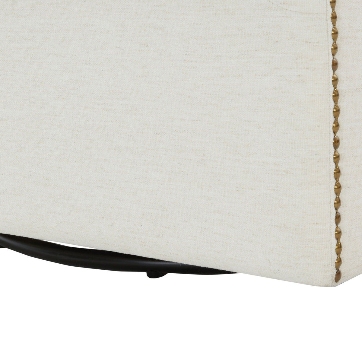 Cream Swivel Accent Chair with Antique Brass Nailhead Trim