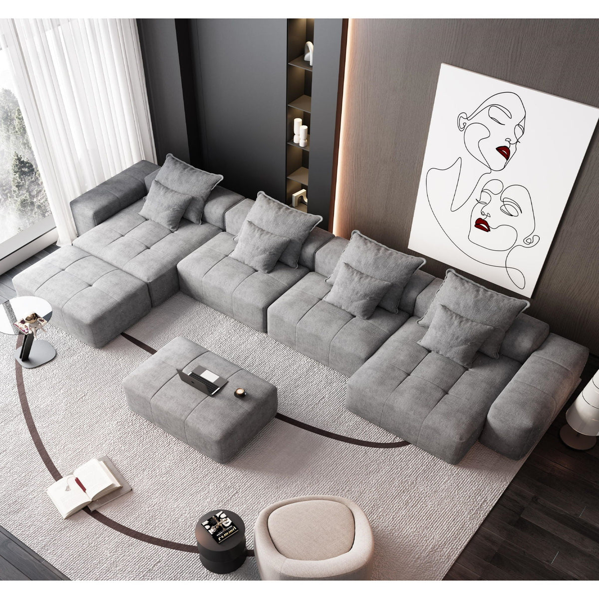 Modern Oversized Modular Sectional Sofa with Pillows - Multiple Colors