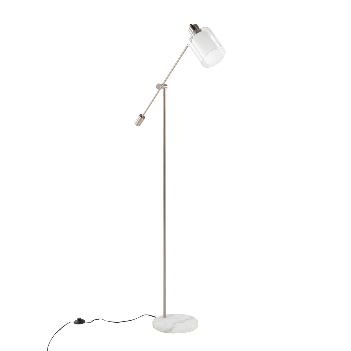 Marcel Contemporary/Glam Floor Lamp in White Marble and Nickel Metal