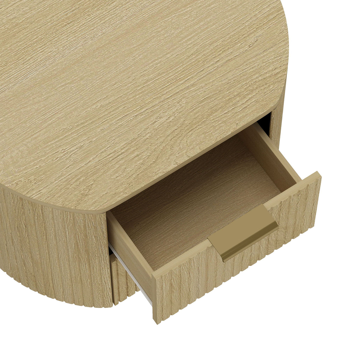 Oak Nightstand with Two Drawers and Ribbed Texture - Oak