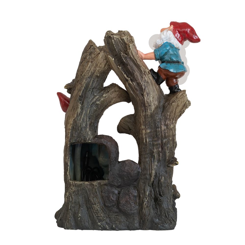 Decorative Woodland Gnome Water Fountain with LED Light - Brown