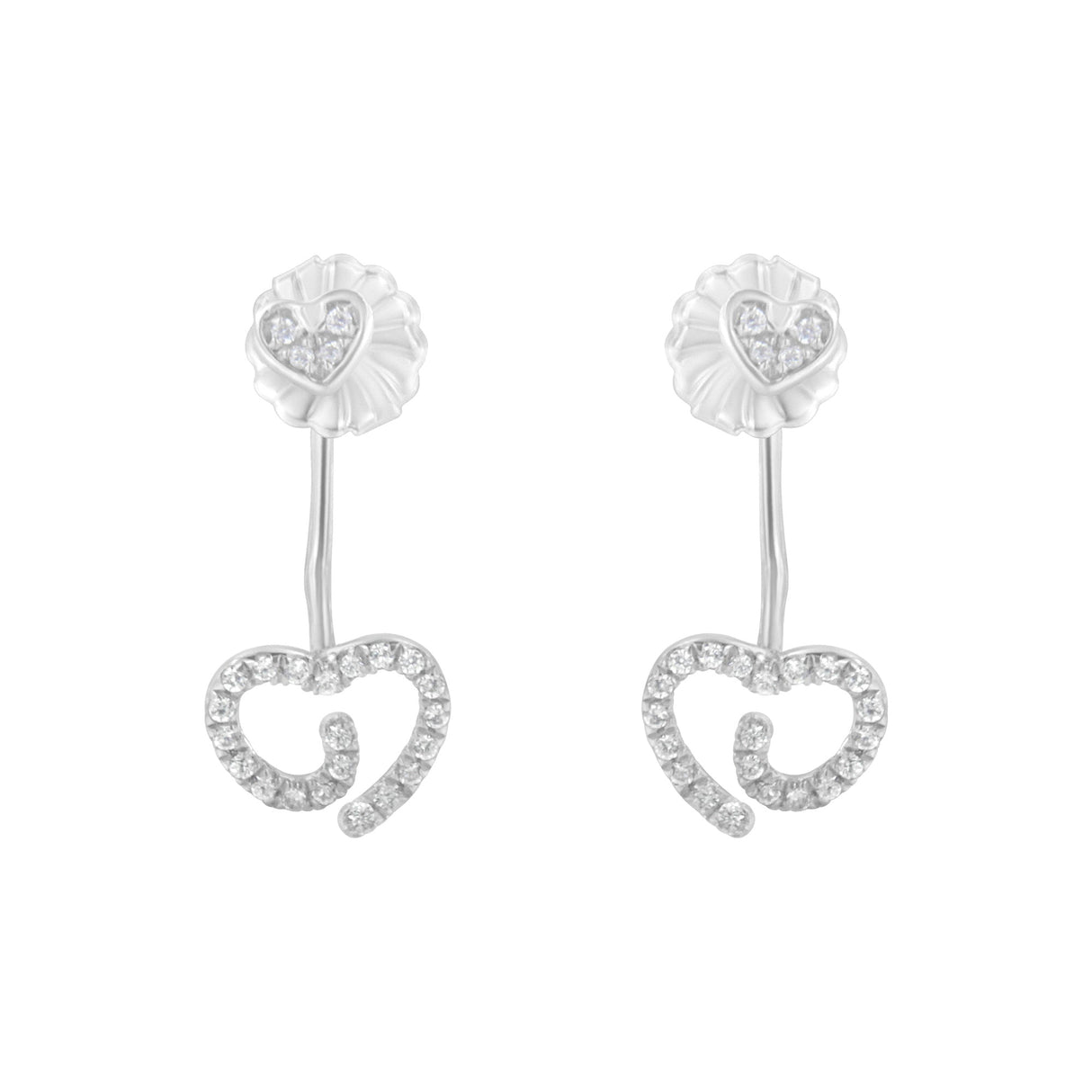 .925 Sterling Silver 1/4 Cttw Diamond Swirl Heart Front/Back Earrings (I-J Color, I2-I3 Clarity)