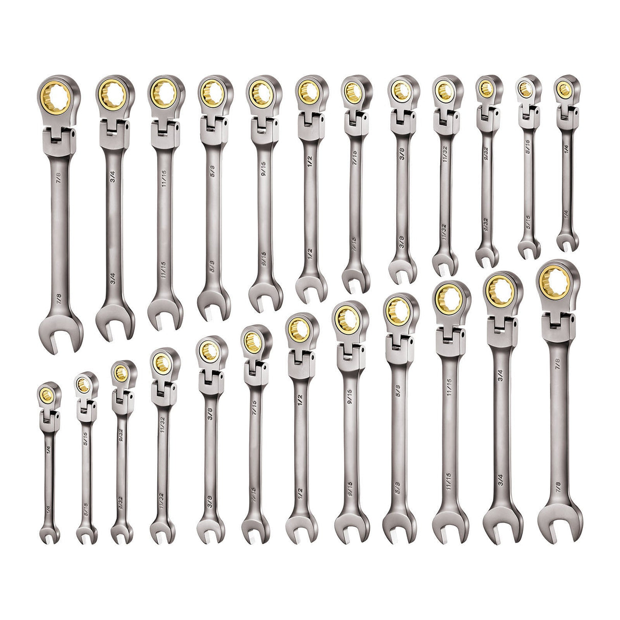 Flex-Head Ratcheting Wrench Set, 24-Piece SAE and Metric