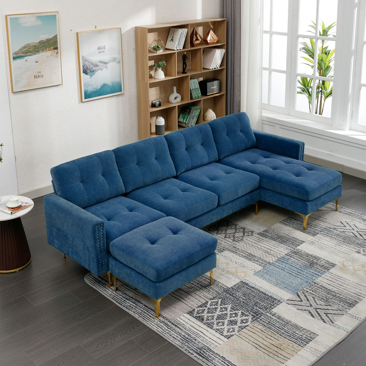 Modern L - Shape Convertible Sectional Sofa With Movable Ottoman
