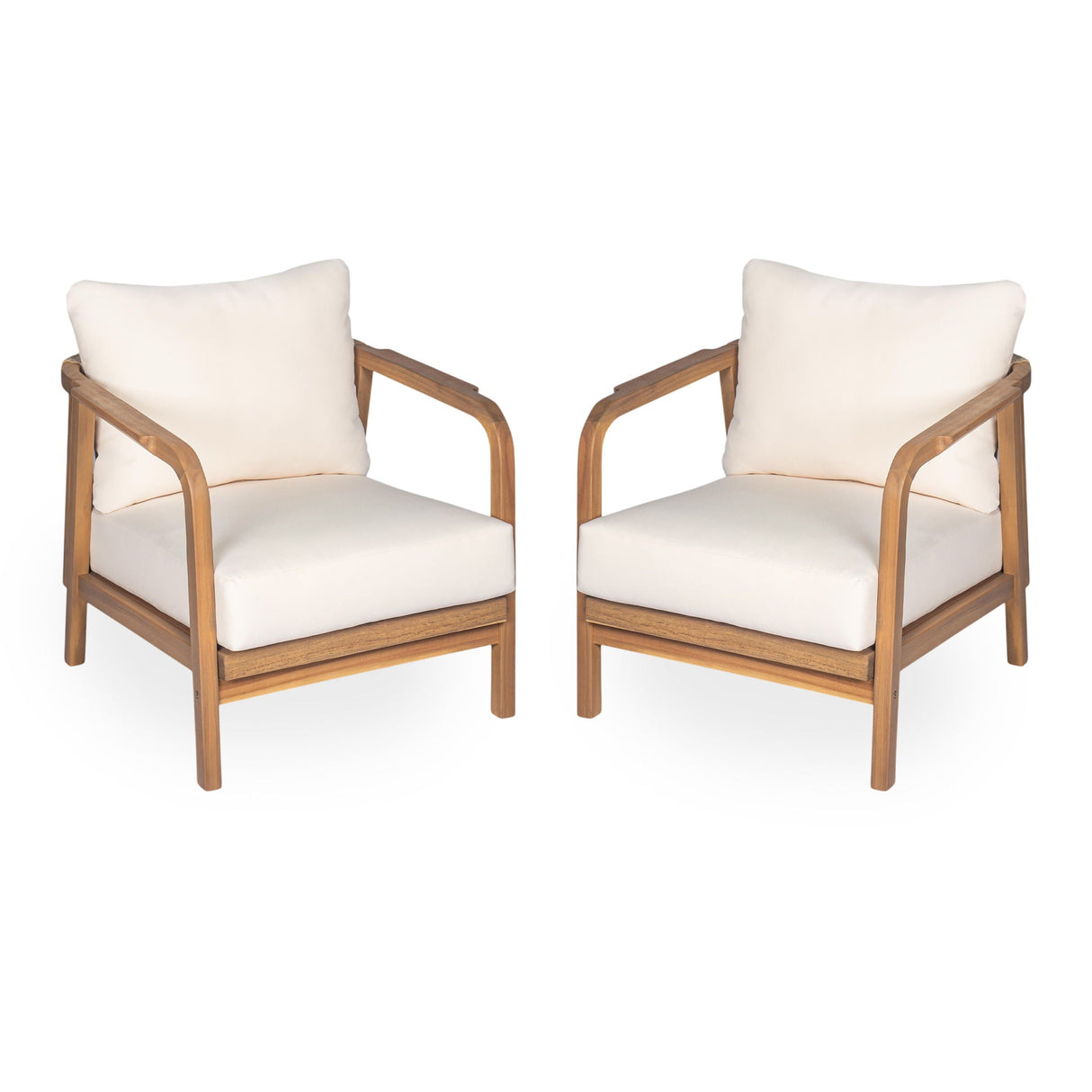 Outdoor Lounge Chair With Woven Backrest, Solid Wood Frame, Comfortable Cushions