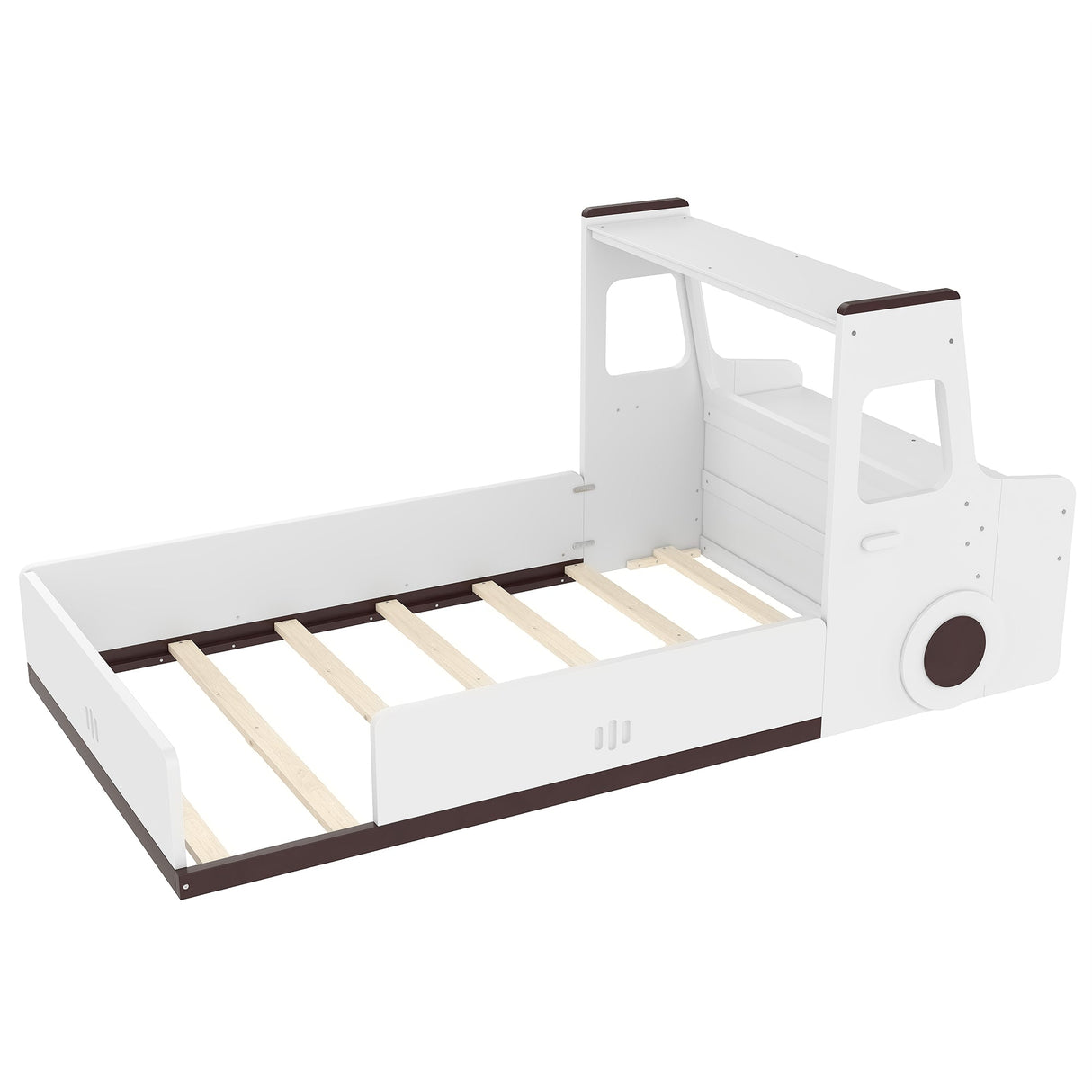Twin Size Car-Shaped Floor Bed with Storage for Kids