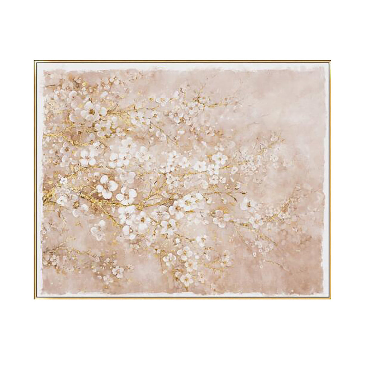 59.1x47.2' Hand-Painted Cherry Blossom Canvas Art with Blush Pink and White Finish