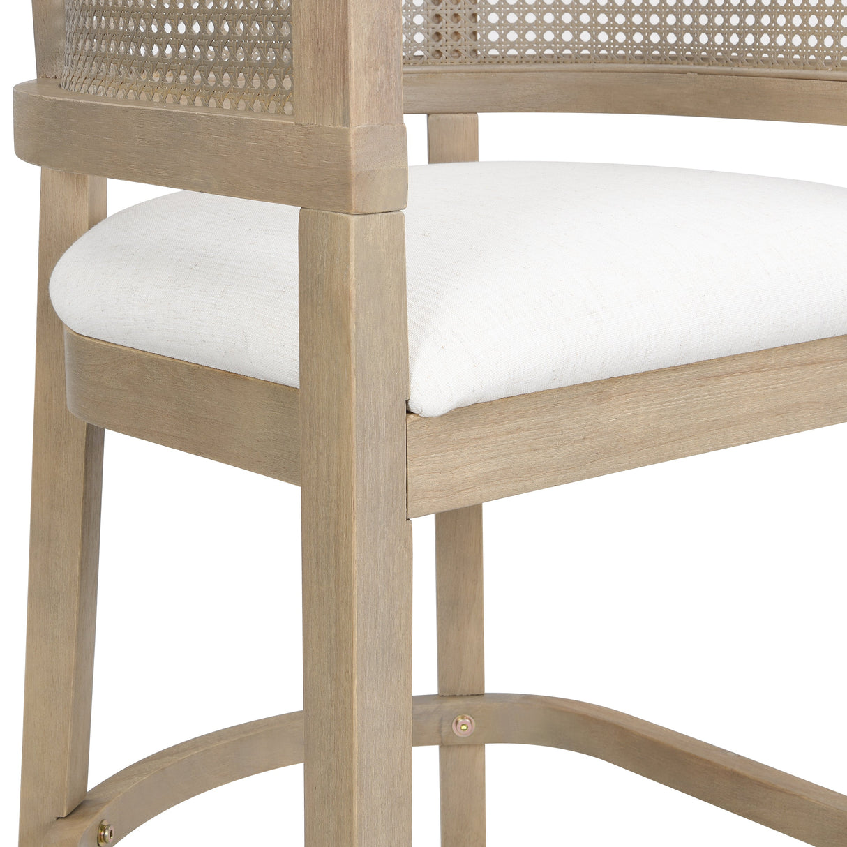 Wood And Rattan Upholstered Arm Bar Stools, Set of 2