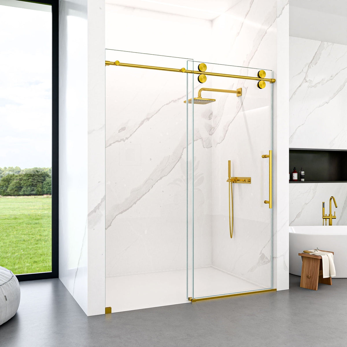 Frameless Single Sliding Shower Door With Clear Tempered Glass