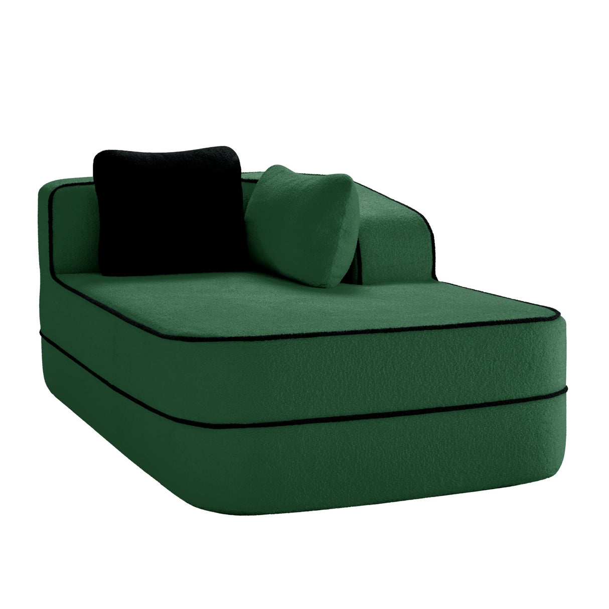 ELYSEES Right Chaise Sofa W/Pillows Teddy Fabric - Green