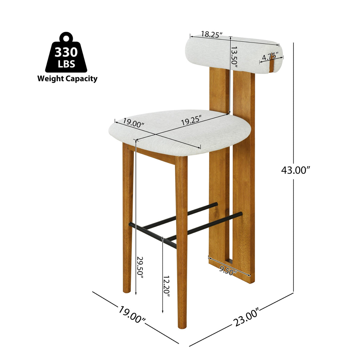 Renee Indoor Wooden Upholstered Barstool with Rubberwood Frame - Ivory or Walnut